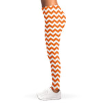 Orange And White Chevron Pattern Print Women's Leggings
