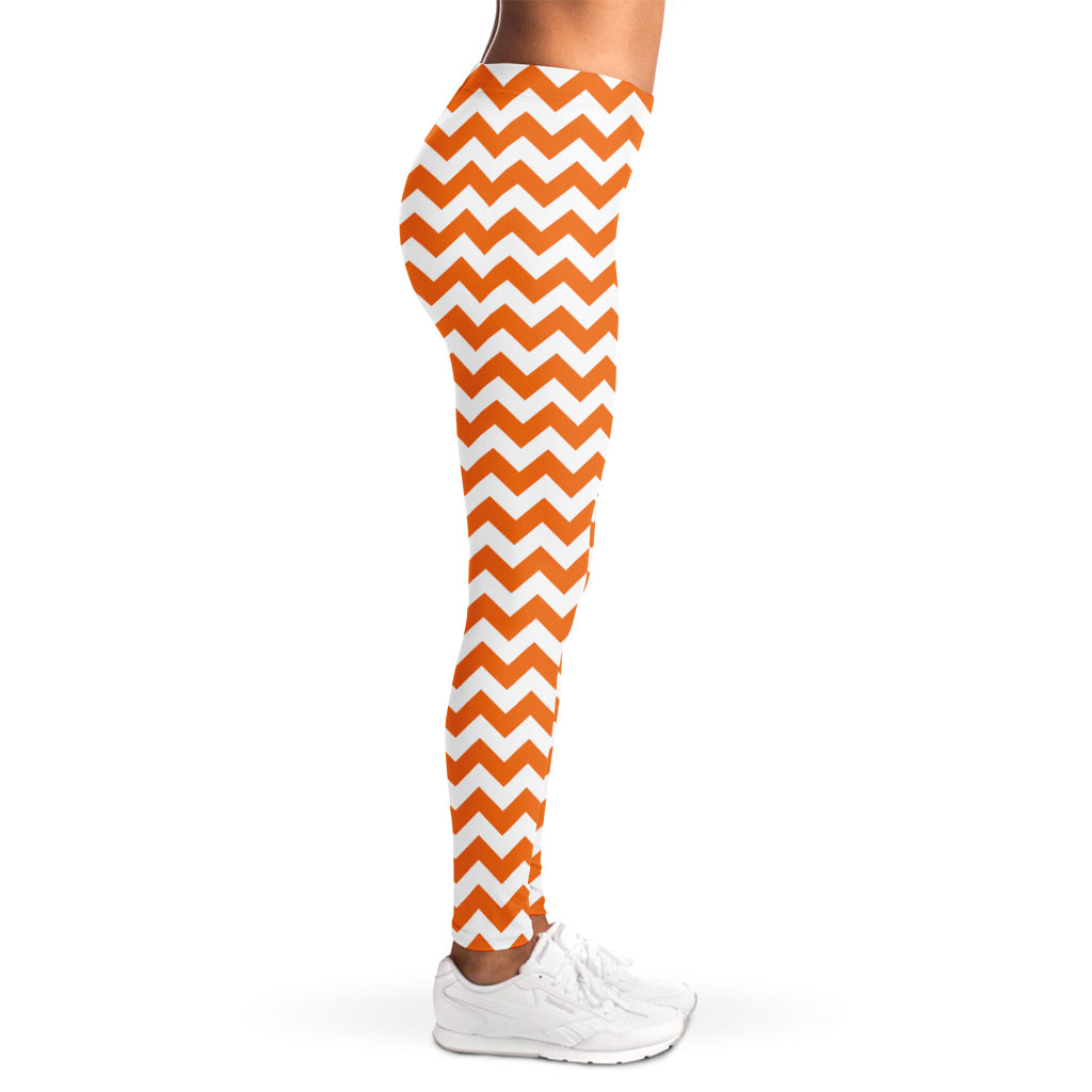 Orange And White Chevron Pattern Print Women's Leggings