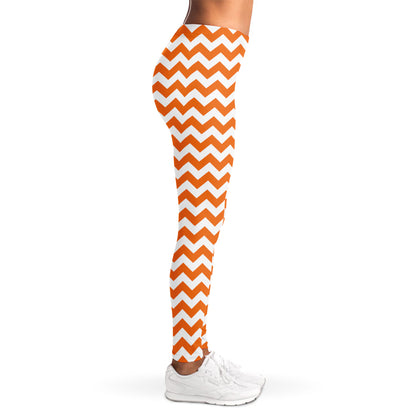 Orange And White Chevron Pattern Print Women's Leggings
