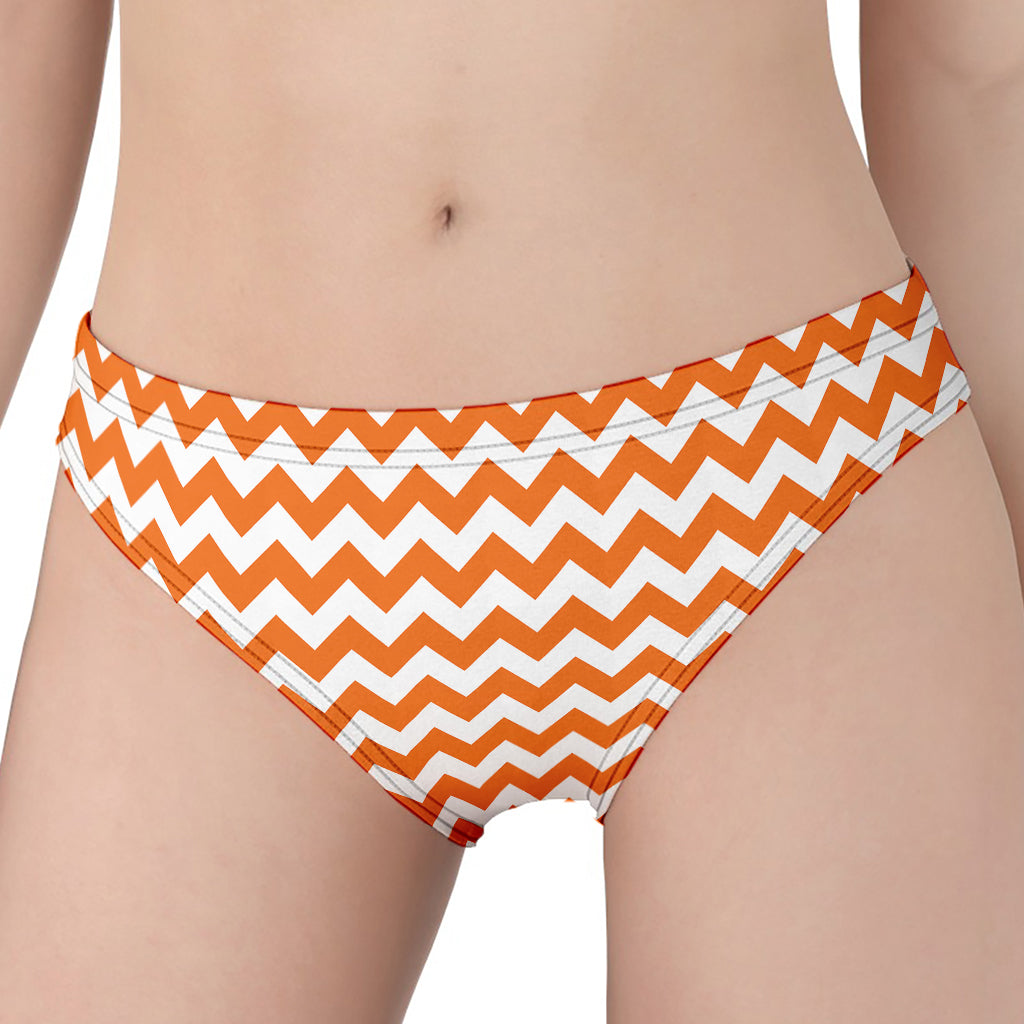 Orange And White Chevron Pattern Print Women's Panties