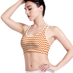 Orange And White Chevron Pattern Print Women's Sports Bra
