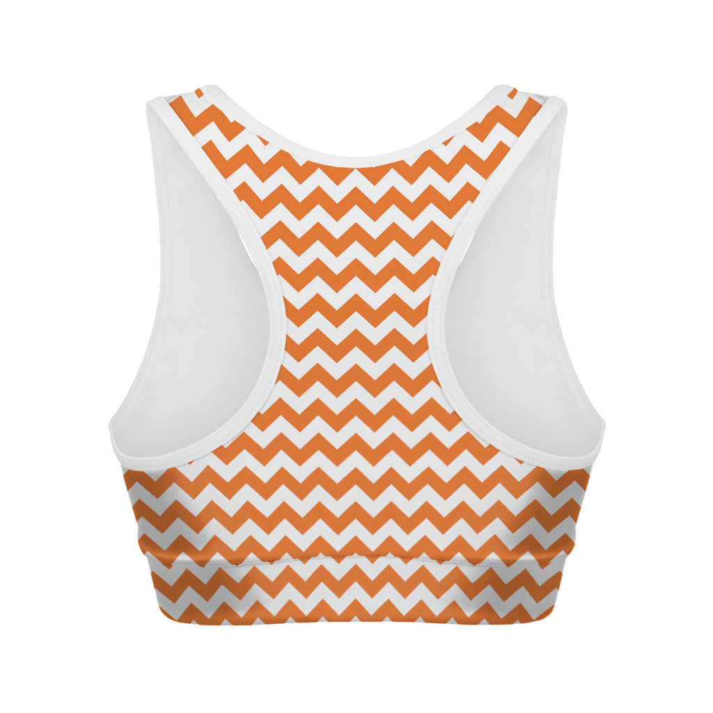 Orange And White Chevron Pattern Print Women's Sports Bra