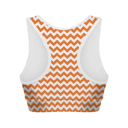 Orange And White Chevron Pattern Print Women's Sports Bra