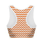 Orange And White Chevron Pattern Print Women's Sports Bra