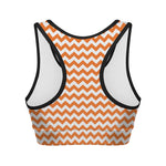 Orange And White Chevron Pattern Print Women's Sports Bra