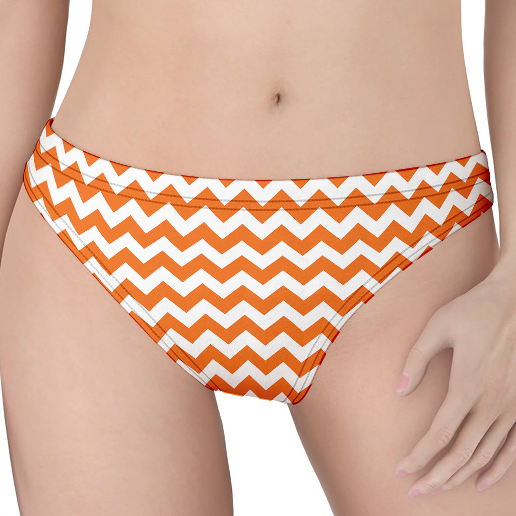 Orange And White Chevron Pattern Print Women's Thong