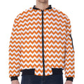 Orange And White Chevron Pattern Print Zip Sleeve Bomber Jacket