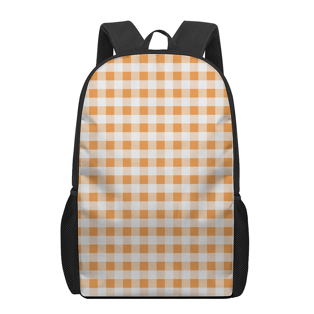 Orange And White Gingham Pattern Print 17 Inch Backpack