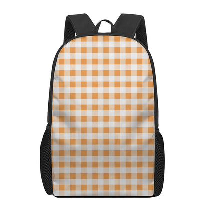 Orange And White Gingham Pattern Print 17 Inch Backpack