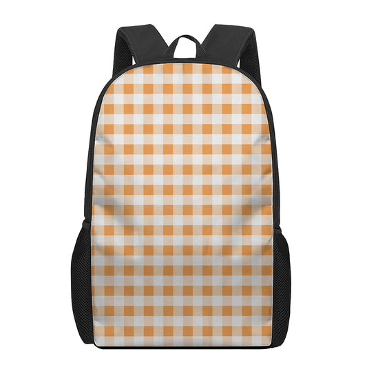 Orange And White Gingham Pattern Print 17 Inch Backpack