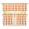 Orange And White Gingham Pattern Print 3 Piece Kitchen Curtains
