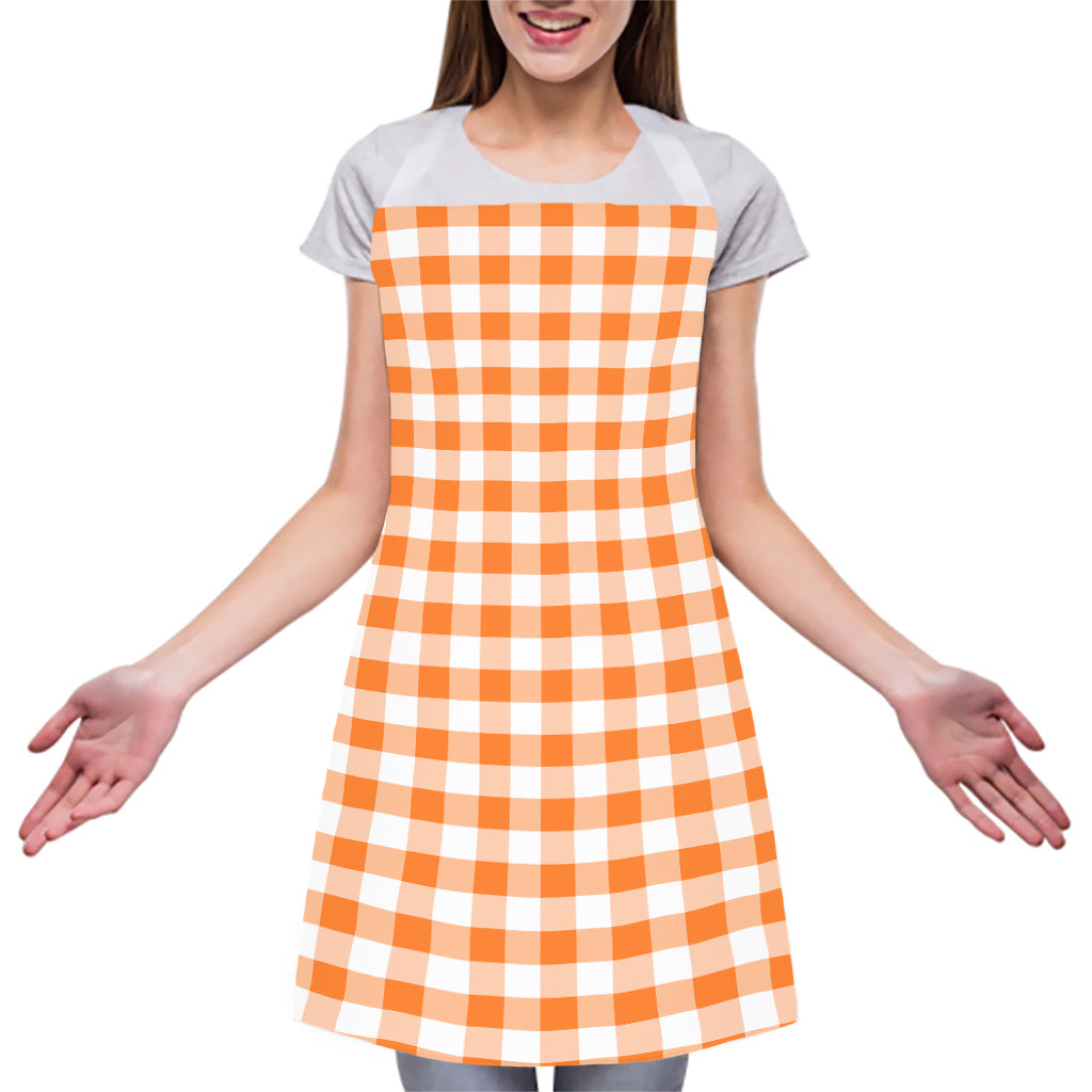 Orange And White Gingham Pattern Print Adjustable Apron