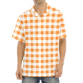 Orange And White Gingham Pattern Print Aloha Shirt
