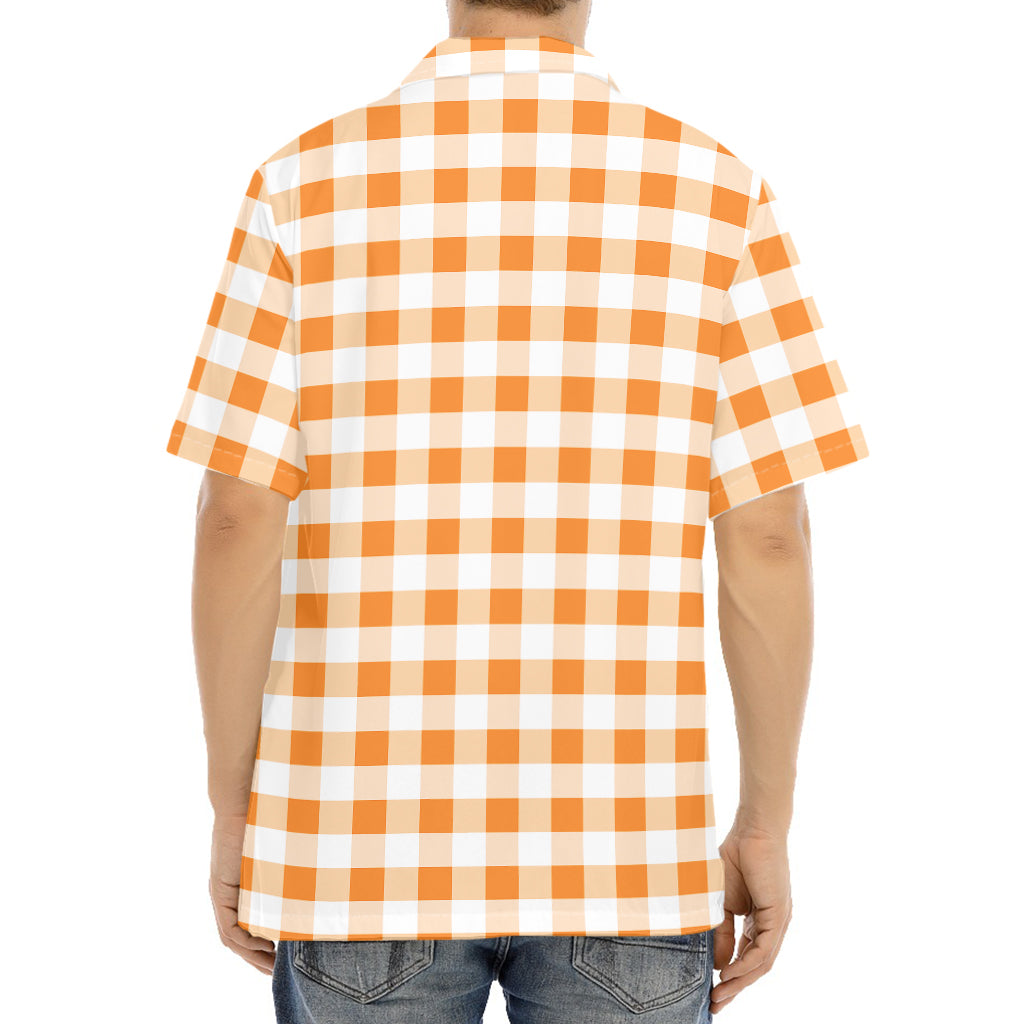 Orange And White Gingham Pattern Print Aloha Shirt