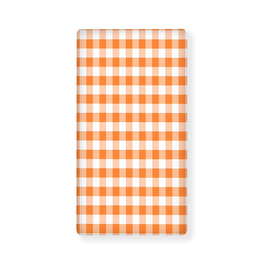 Orange And White Gingham Pattern Print Baby Crib Sheet