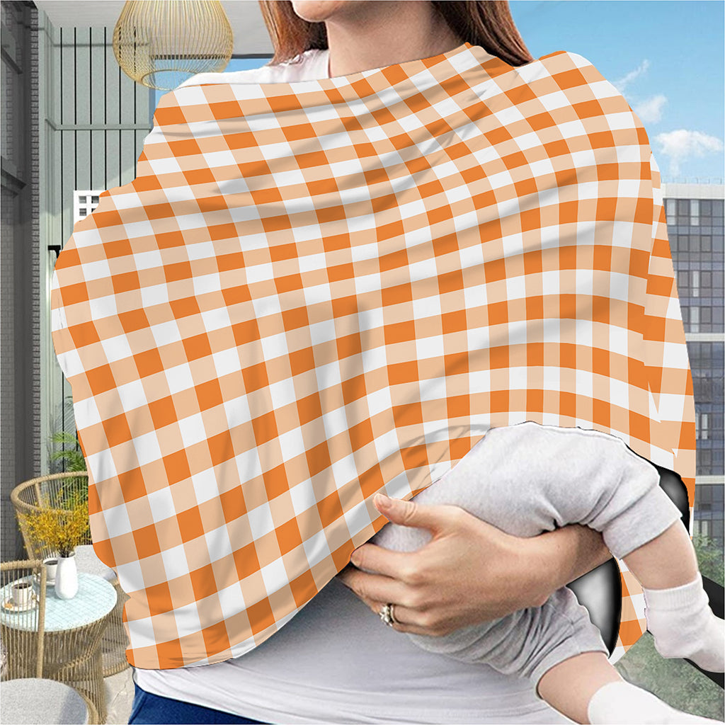 Orange And White Gingham Pattern Print Baby Seat Cover