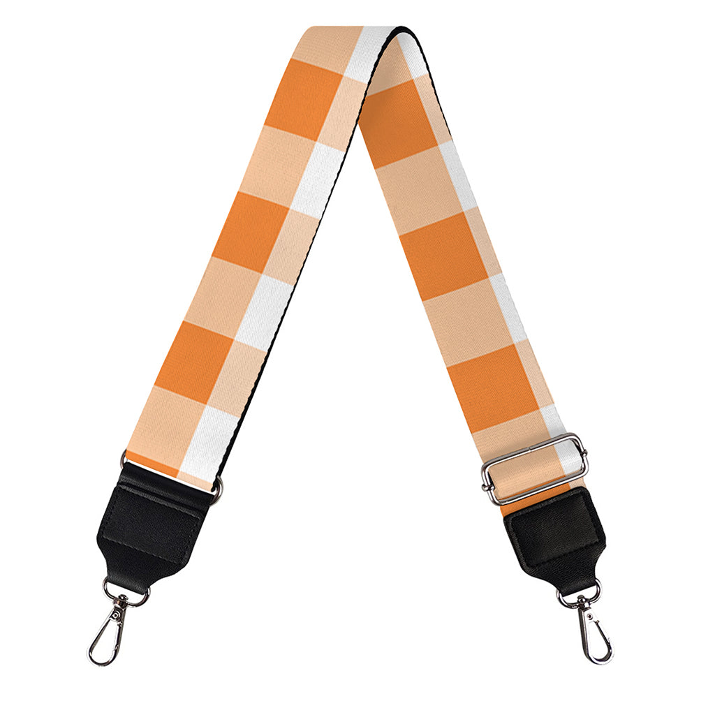 Orange And White Gingham Pattern Print Bag Strap