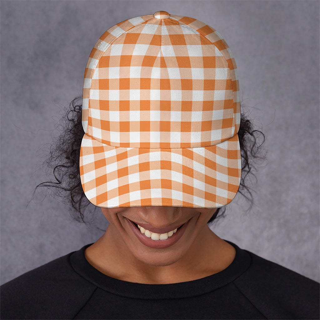Orange And White Gingham Pattern Print Baseball Cap