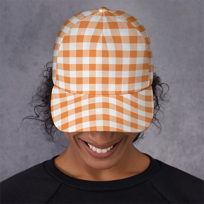 Orange And White Gingham Pattern Print Baseball Cap