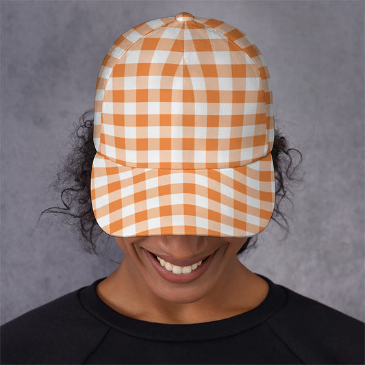 Orange And White Gingham Pattern Print Baseball Cap