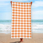 Orange And White Gingham Pattern Print Beach Towel