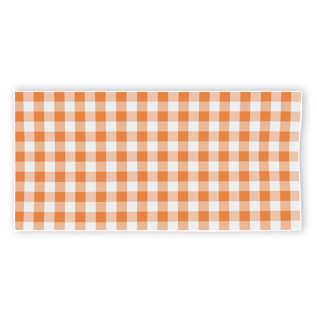 Orange And White Gingham Pattern Print Beach Towel