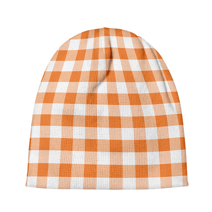 Orange And White Gingham Pattern Print Beanie