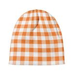 Orange And White Gingham Pattern Print Beanie