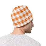 Orange And White Gingham Pattern Print Beanie