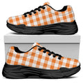 Orange And White Gingham Pattern Print Black Chunky Shoes