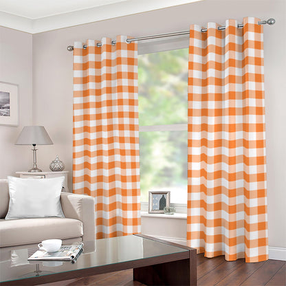 Orange And White Gingham Pattern Print Blackout Grommet Curtains