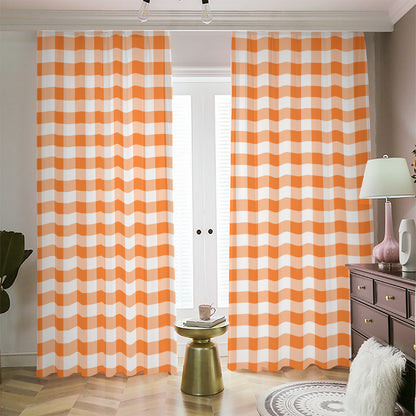Orange And White Gingham Pattern Print Blackout Pencil Pleat Curtains