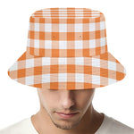 Orange And White Gingham Pattern Print Bucket Hat