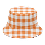 Orange And White Gingham Pattern Print Bucket Hat