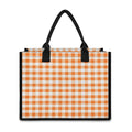 Orange And White Gingham Pattern Print Canvas Tote Bag