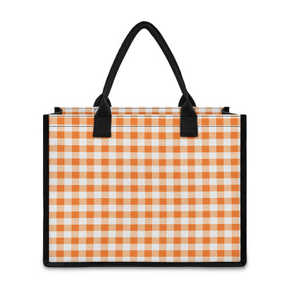Orange And White Gingham Pattern Print Canvas Tote Bag