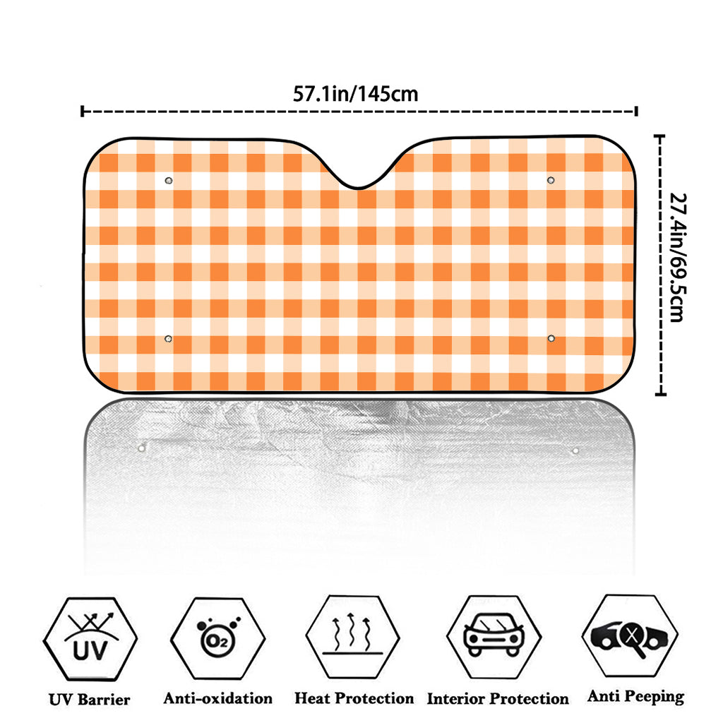 Orange And White Gingham Pattern Print Car Windshield Sun Shade