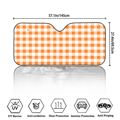 Orange And White Gingham Pattern Print Car Windshield Sun Shade