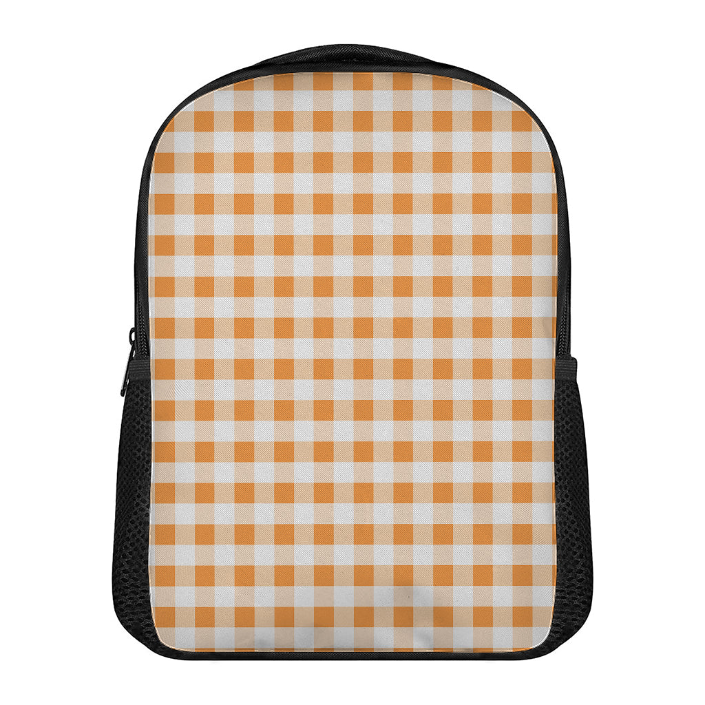 Orange And White Gingham Pattern Print Casual Backpack