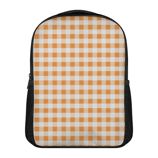 Orange And White Gingham Pattern Print Casual Backpack