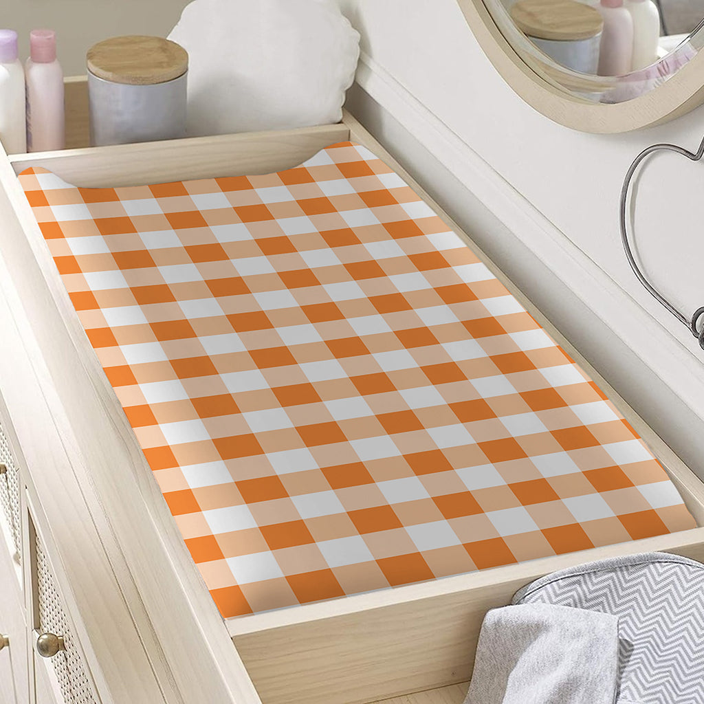 Orange And White Gingham Pattern Print Changing Pad Cover