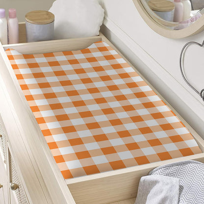 Orange And White Gingham Pattern Print Changing Pad Cover