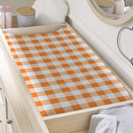 Orange And White Gingham Pattern Print Changing Pad Cover