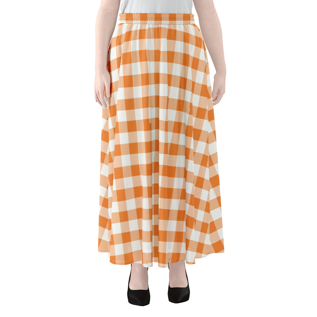 Orange And White Gingham Pattern Print Chiffon Maxi Skirt