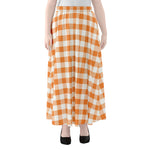 Orange And White Gingham Pattern Print Chiffon Maxi Skirt