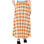 Orange And White Gingham Pattern Print Chiffon Maxi Skirt