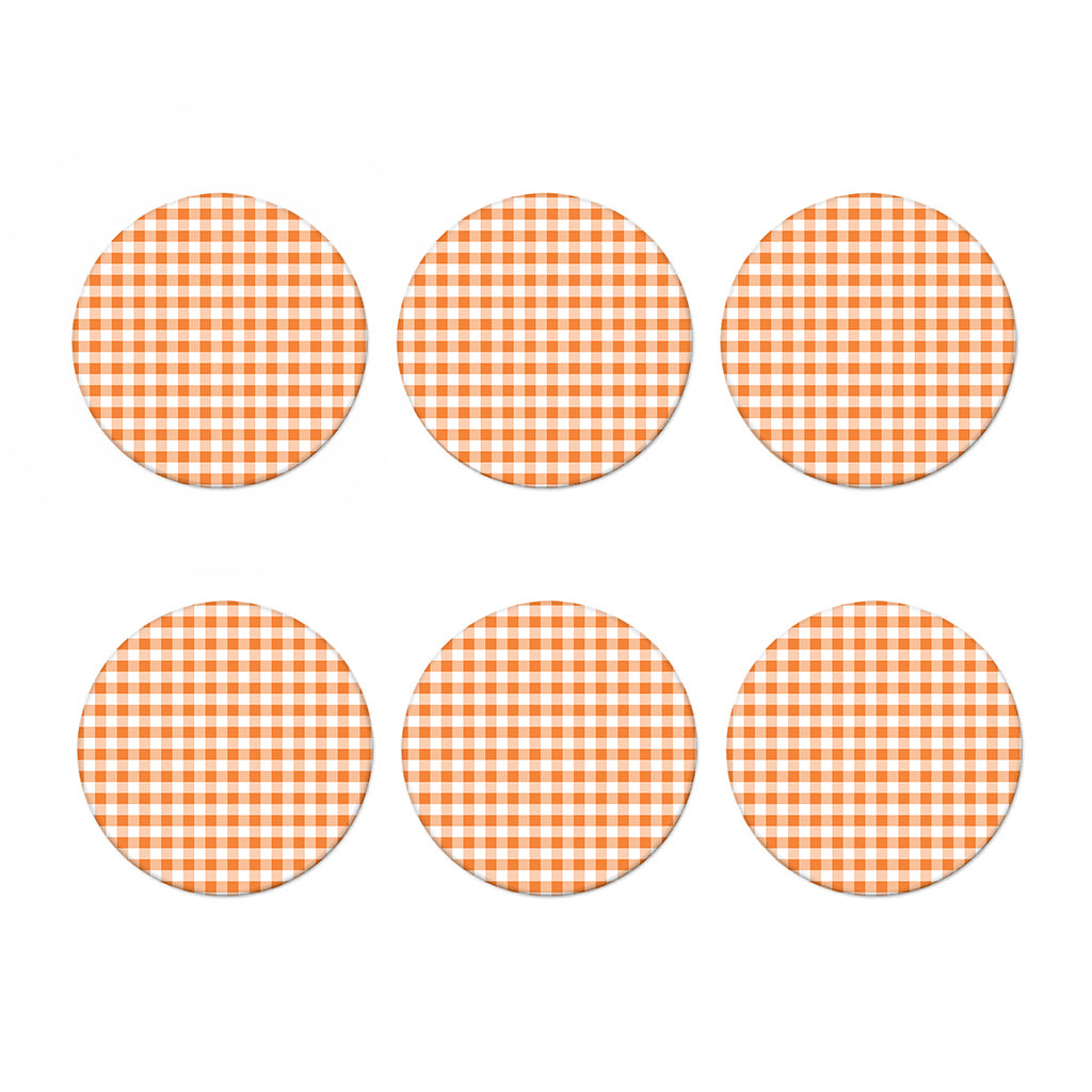 Orange And White Gingham Pattern Print Coaster Set