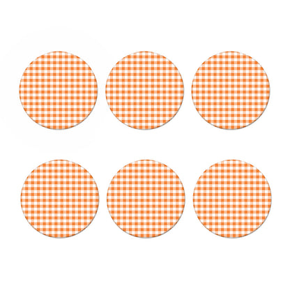 Orange And White Gingham Pattern Print Coaster Set