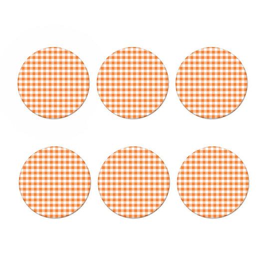 Orange And White Gingham Pattern Print Coaster Set