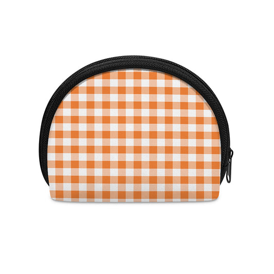 Orange And White Gingham Pattern Print Coin Purse